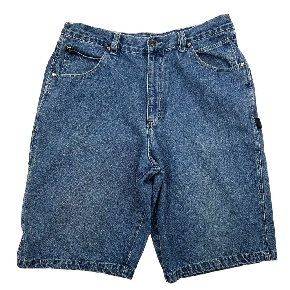 VTG Fubu The Collection Carpenter Denim Blue Jean Shorts Jorts Baggy Sz 38